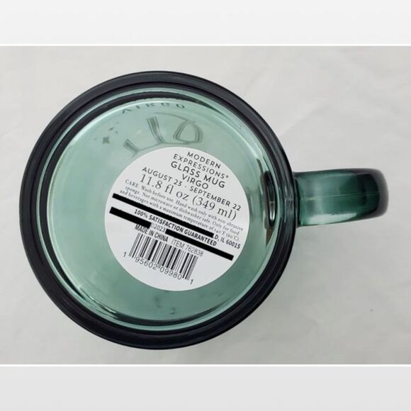 New Coffee Glass Virgo Zodiac Green Transparent Silver Star Constellation NWT - Picture 12 of 13